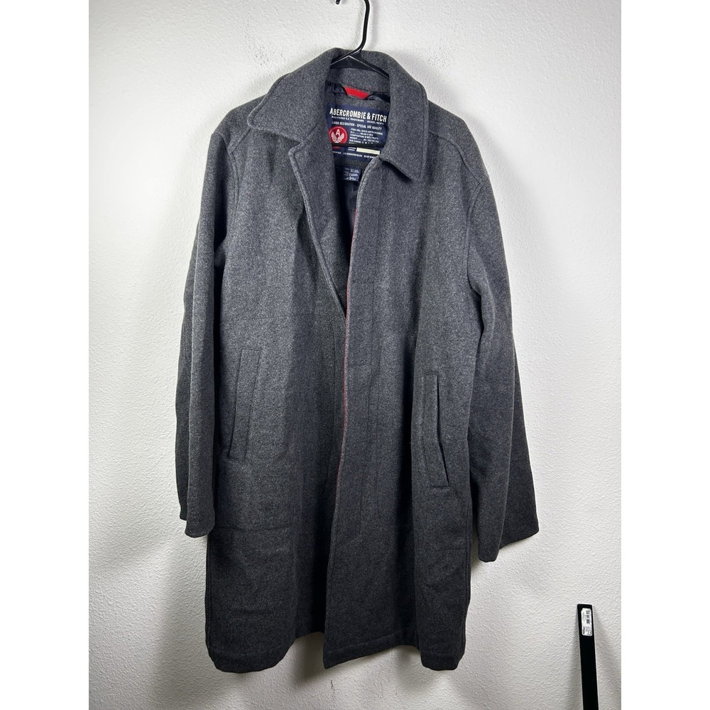 ABERCROMBIE & FITCH MEN'S WOOL MID-CALF PEA COAT SZ L HIDDEN BUTTONS DK GRAY
